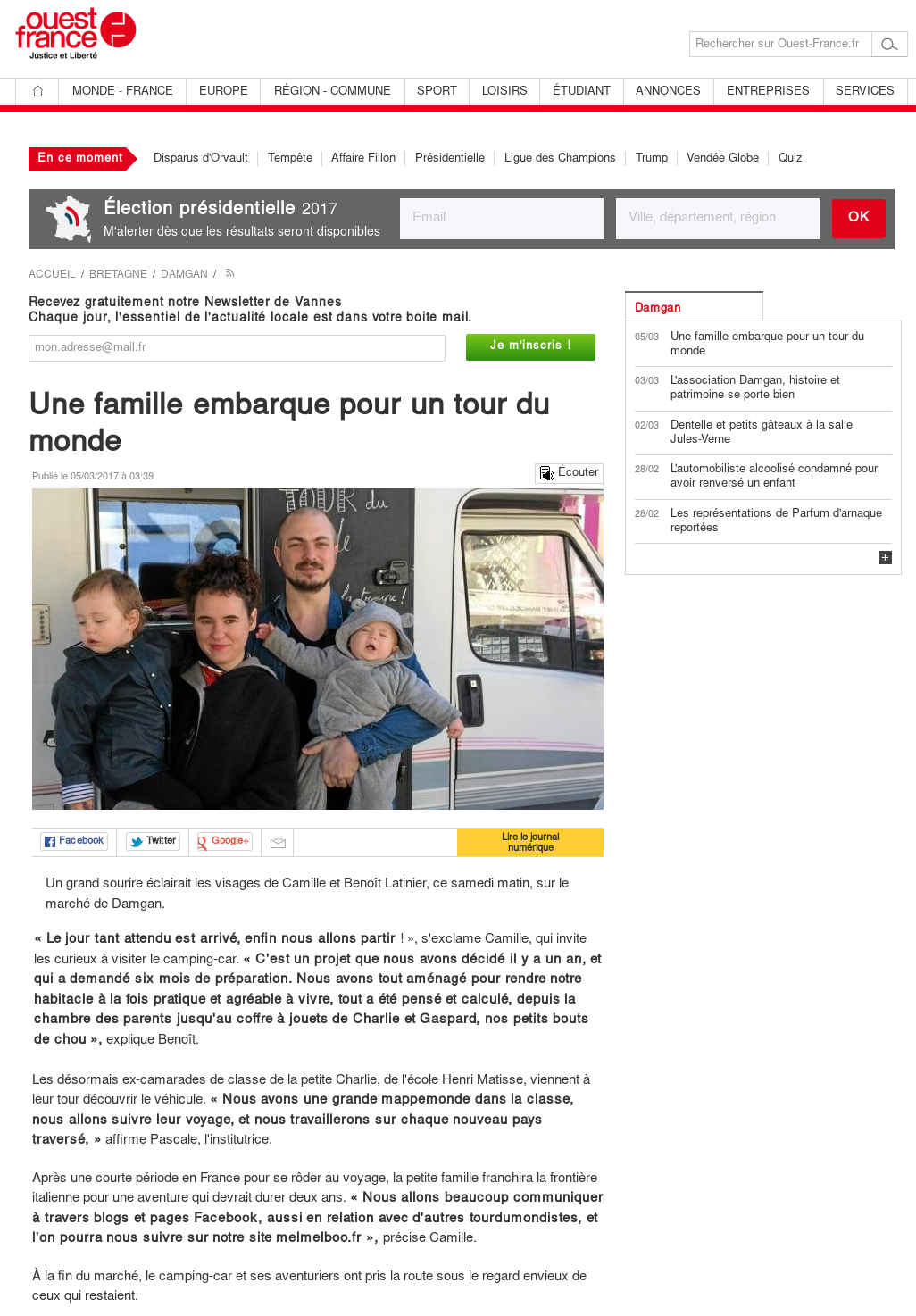 Article paru dans le OUEST FRANCE (05 mars 2017)